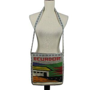 ECUADOR CROSSBODY SHOULDER BAG WOVEN 100% WOOL HANDMADE LINED ZIPPER HIPPIE BOHO